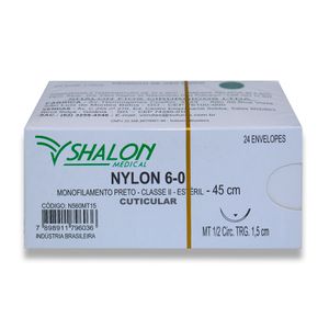 Fio de Sutura Nylon Cuticular Nº 6-0 com Agulha 1,5cm - Shalon