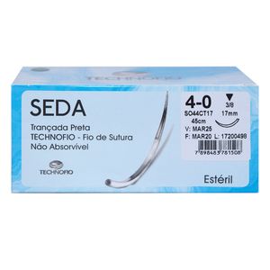 Fio de Sutura Seda Preta 4-0 com Agulha 1,7mm 3/8 - Technofio