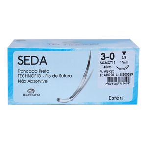 Fio de Sutura de Seda Preta 3-0 com Agulha 1,7mm 3/8 - Technofio