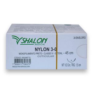 Fio de Sutura Nylon Nº 3-0 com Agulha 1,5cm 24Un - Shalon