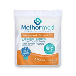 Compressa De Gaze Hidrófila Não Estéril 7,5 x 7,5cm 13 Fios c/ 500 - Melhormed