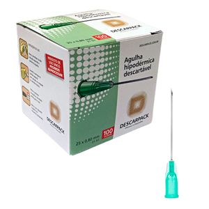 Agulha Hipodérmica 25x0,80mm 21g Com 100 - Descarpack