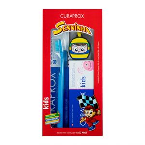 Kit Seninha Infantil Kids Escova de Dente 4 a 12 anos + Creme Dental Kids + Chaveiro - Curaprox